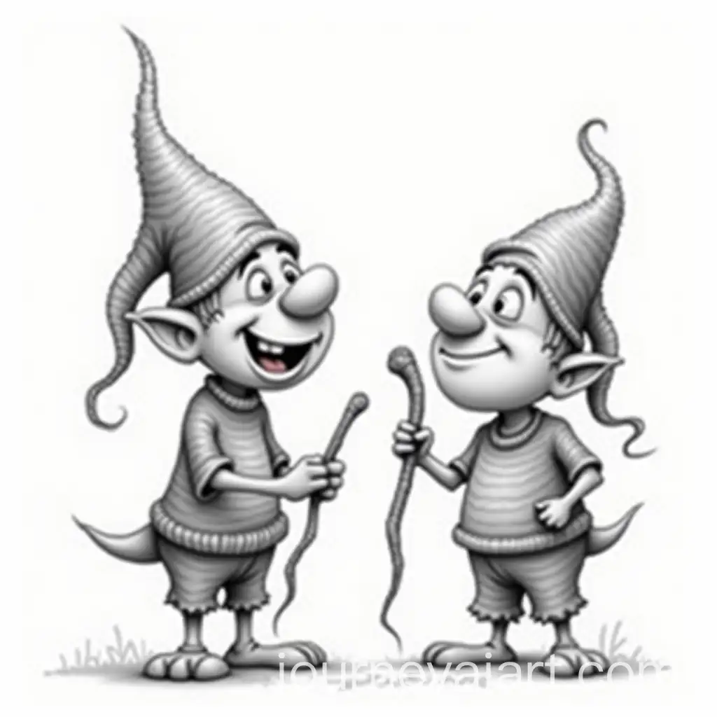Humorous-Cartoon-of-Two-Dwarfs-Comparing-Gnarled-Sticks