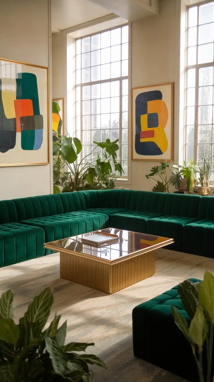 Luxurious-1980s-Living-Room-with-Emerald-Green-Sofa-and-Bold-Abstract-Art