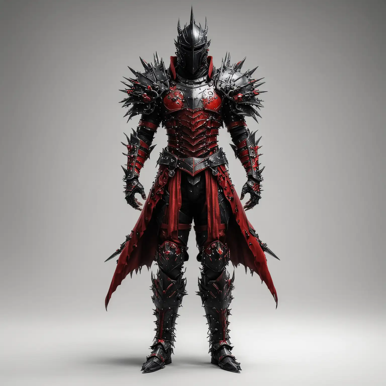 Fantasy-Warrior-in-Black-and-Red-Armor-on-White-Background