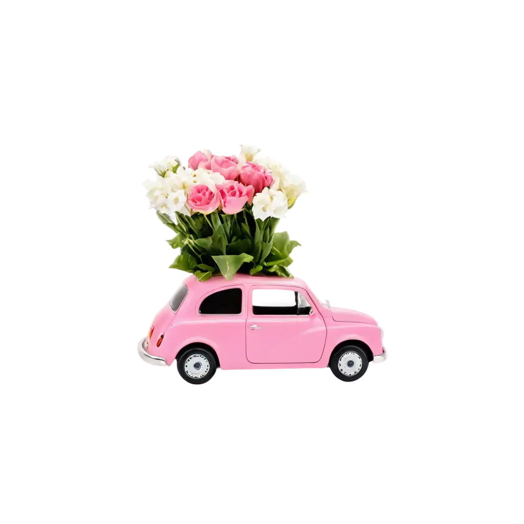 Little-Pink-Car-Delivers-Flowers-HighQuality-PNG-Image-for-Versatile-Use