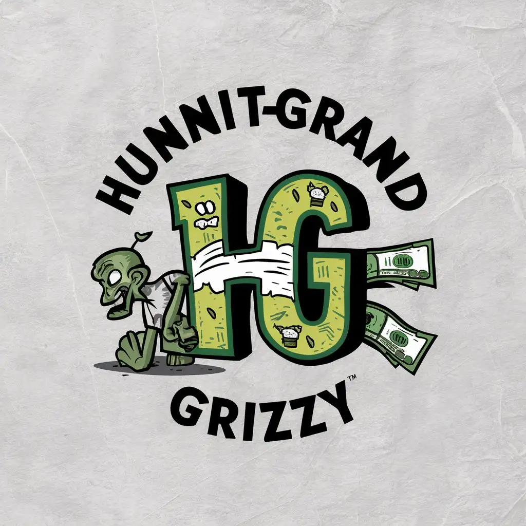 LOGO Design for HunnitGrand Grizzy Cartoon Zombie HG with Dollar Bill Theme