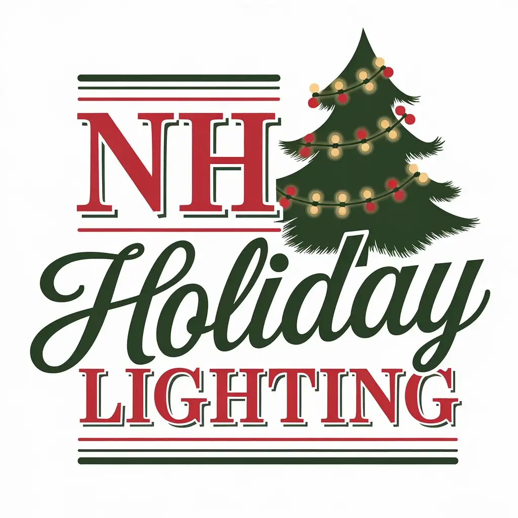 Logo Design for NH Holiday Lighting Classic Christmas Tree with Red Green and White Colors