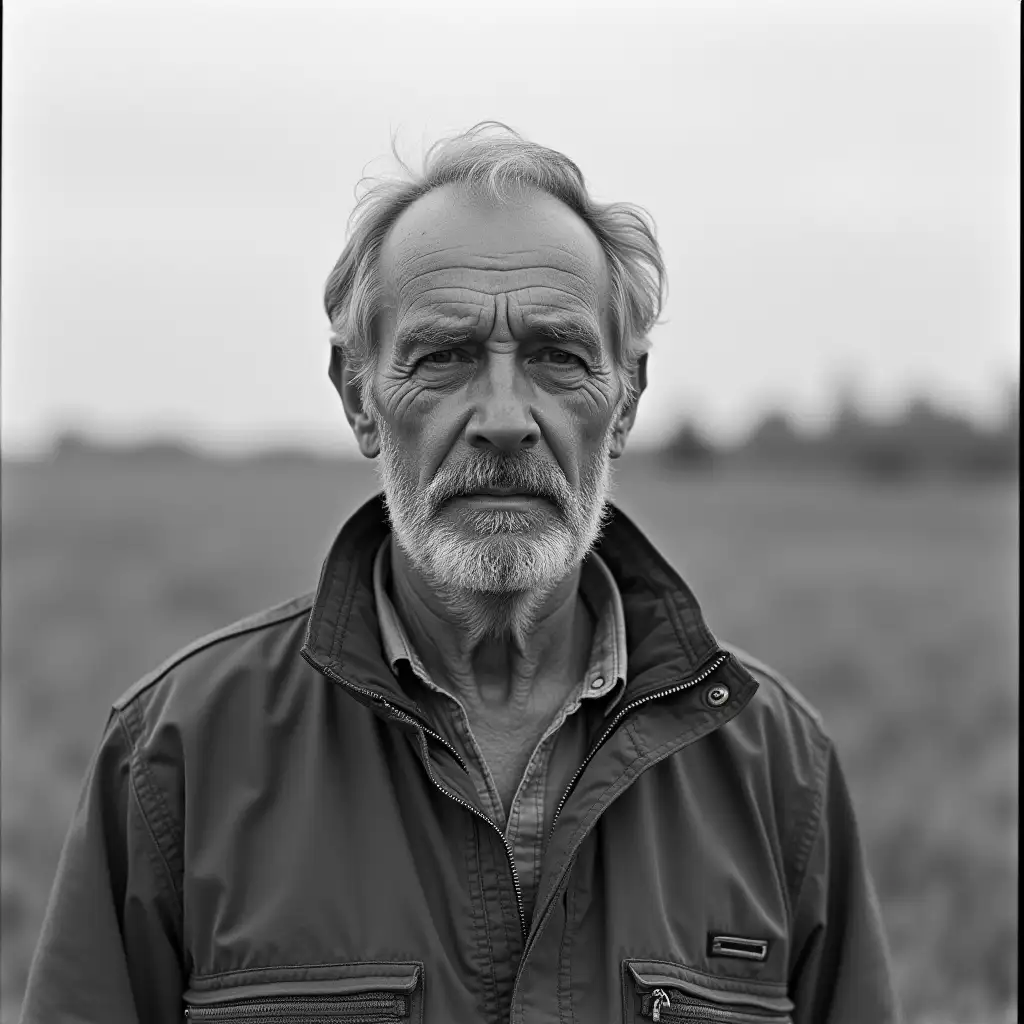 Elderly Man Living Off the Land in 1998 Greyscale Portrait