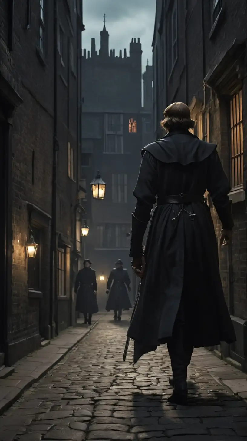 Dramatic Silhouette of Spies in Londons Tudor Alleys