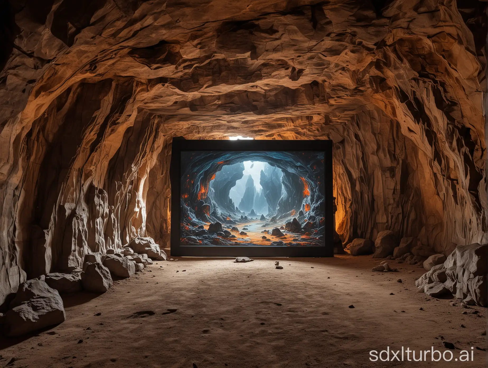 A painting futuristic inside cave
