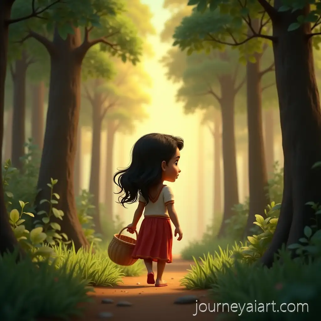 Curious-Young-Girl-Exploring-Forest-Edge-in-Magical-Evening-Light