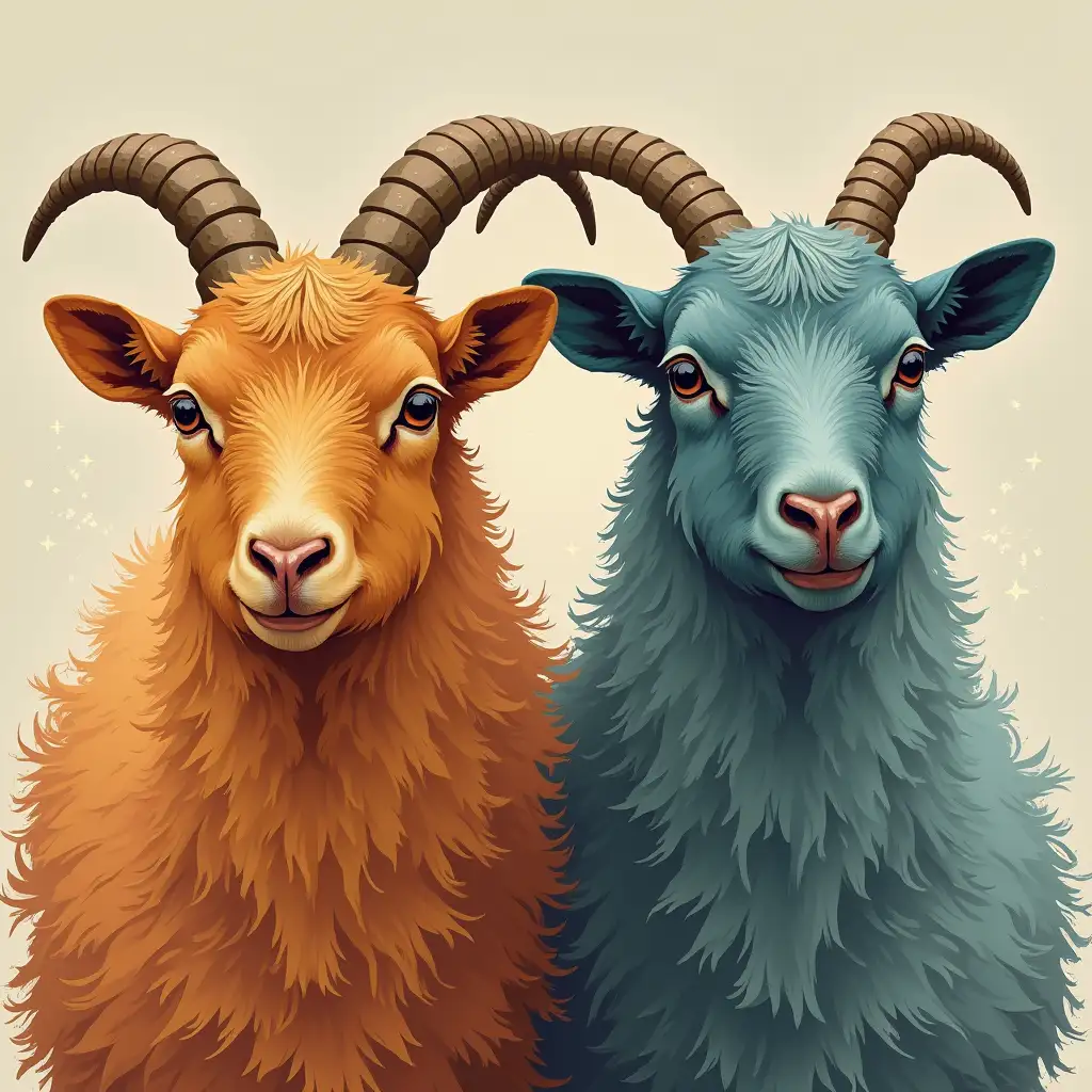 two goats seven colors side by side same color and shape