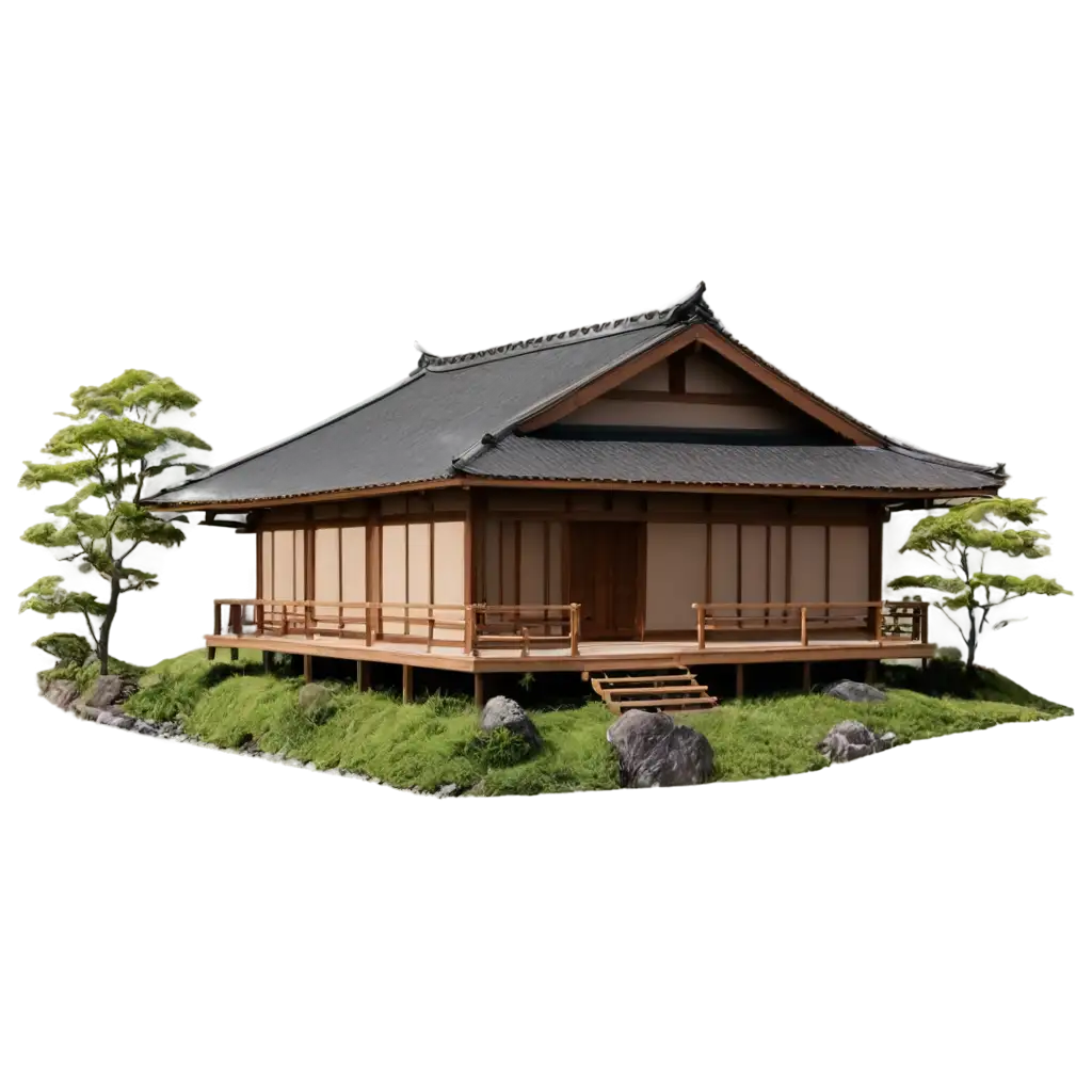 create japanese style bungalow on the top of a hill having g water body nearby