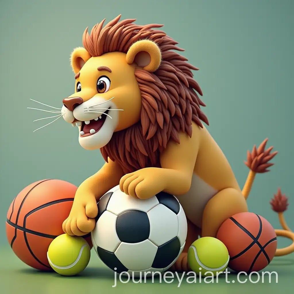 Lion-Stepping-on-a-SoccerAI-Art-Prompt-Expansion-Ball-with-Tennis-and-Basketballs-Arranged-Nearby