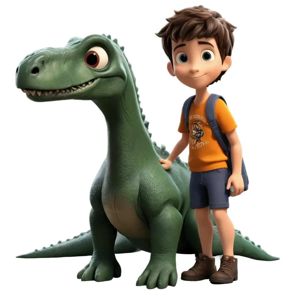 Realistic-3D-PNG-Image-of-a-10YearOld-Boy-with-a-Time-Machine-and-Dinosaurs