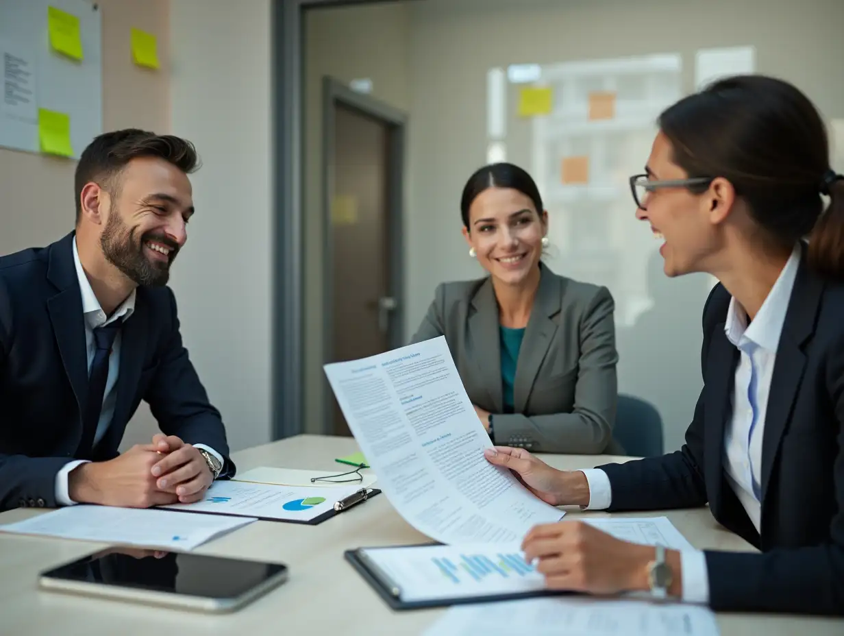 Businessman-and-Businesswoman-Discussing-Financial-Report-in-Meeting