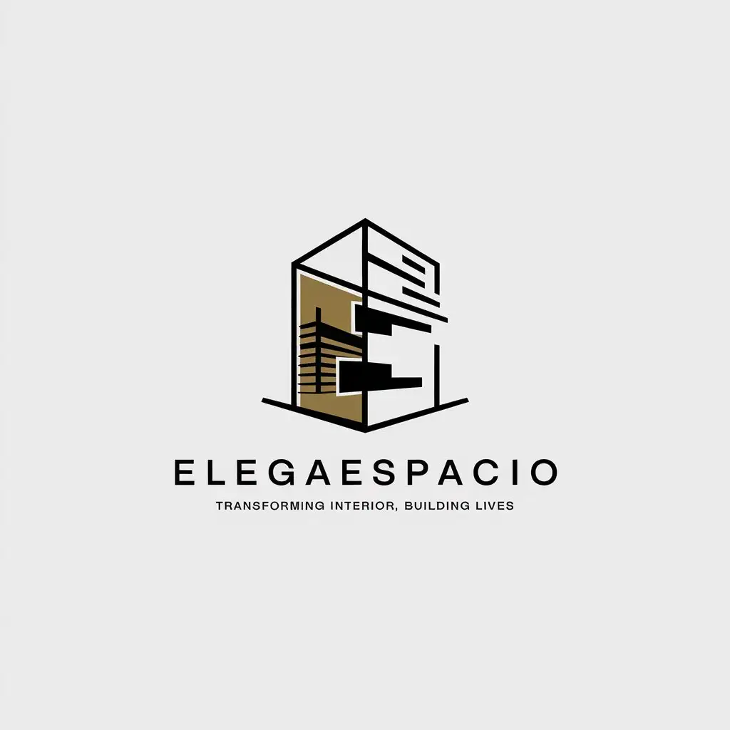 LOGO Design for ElegaEspacio Modern Building with Gold Black Minimalistic Style and Slogan Transforming Interior Building Lives