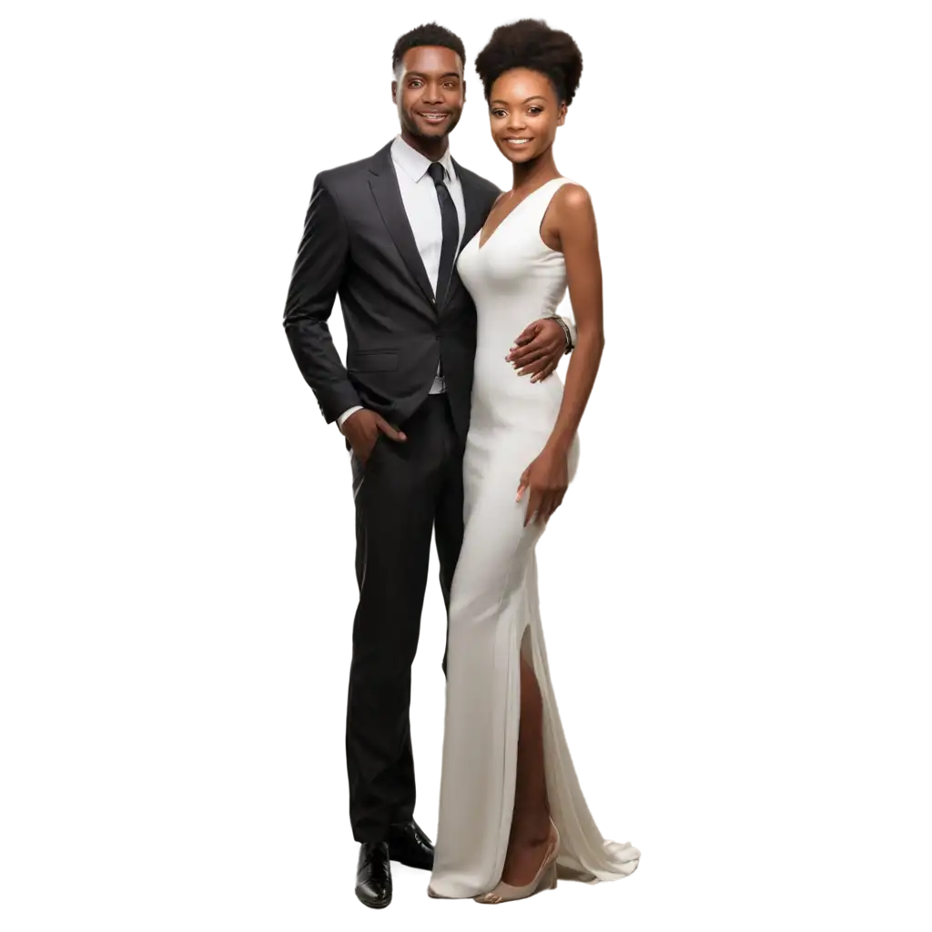 PNG-Image-Usage-ScenariosElegant-PNG-Image-of-a-Couple-with-Dark-African-Skin-Tones-in-White-and-Black-Formal-Attire-on-Transparent-Background
