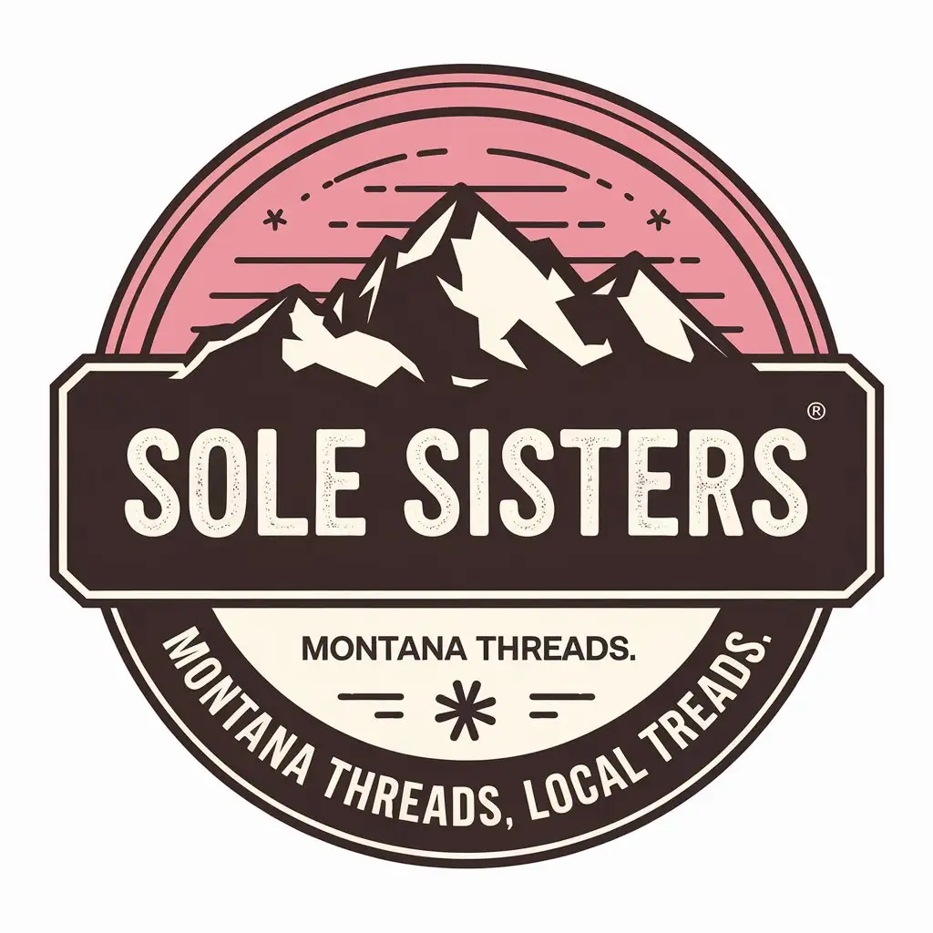 LOGO Design for Sole Sisters Montana Threads with Mountain Scape and Vintage Girly Style