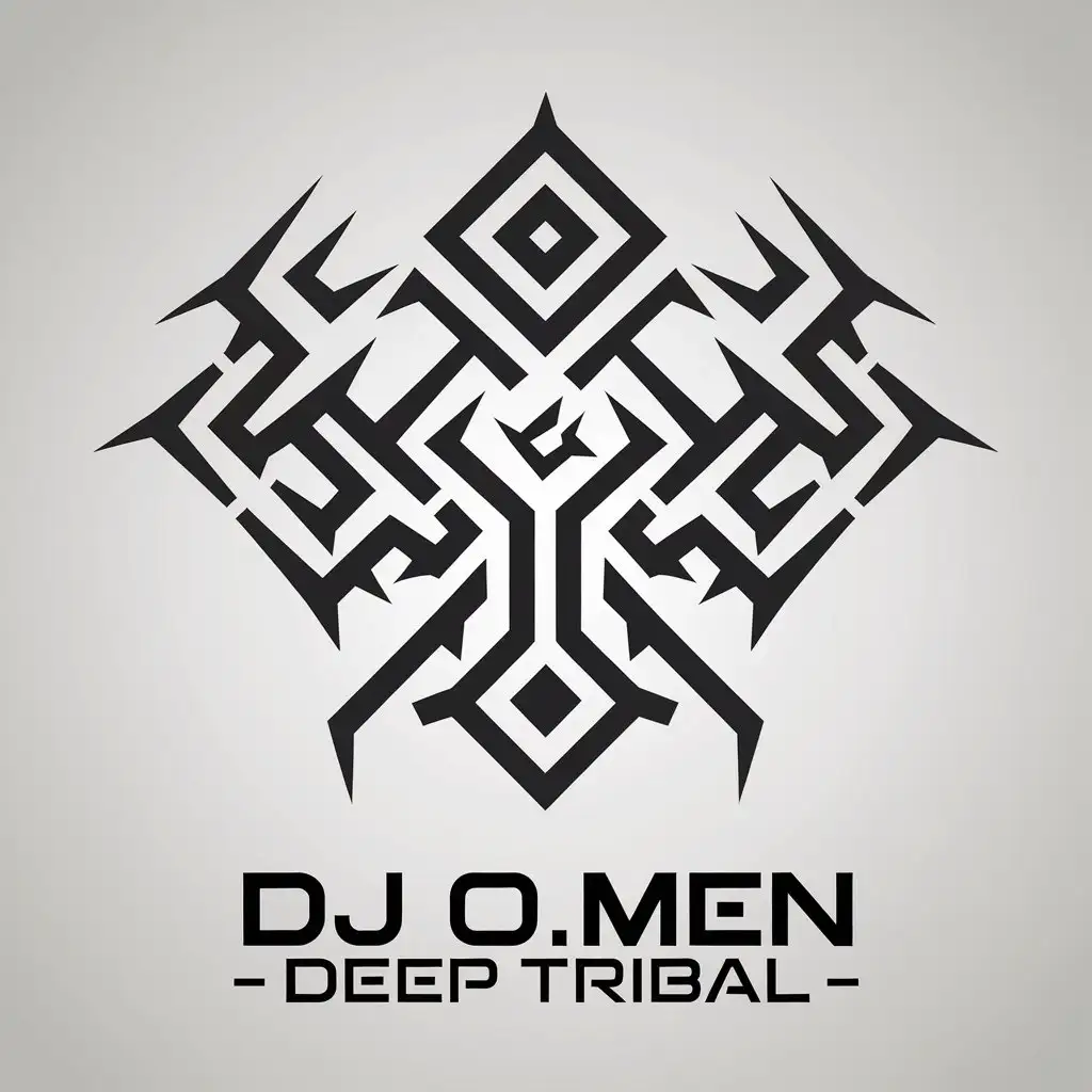 LOGO Design for DJ OMen Deep Tribal Tribal Symbolism on Grey Background for Entertainment Industry