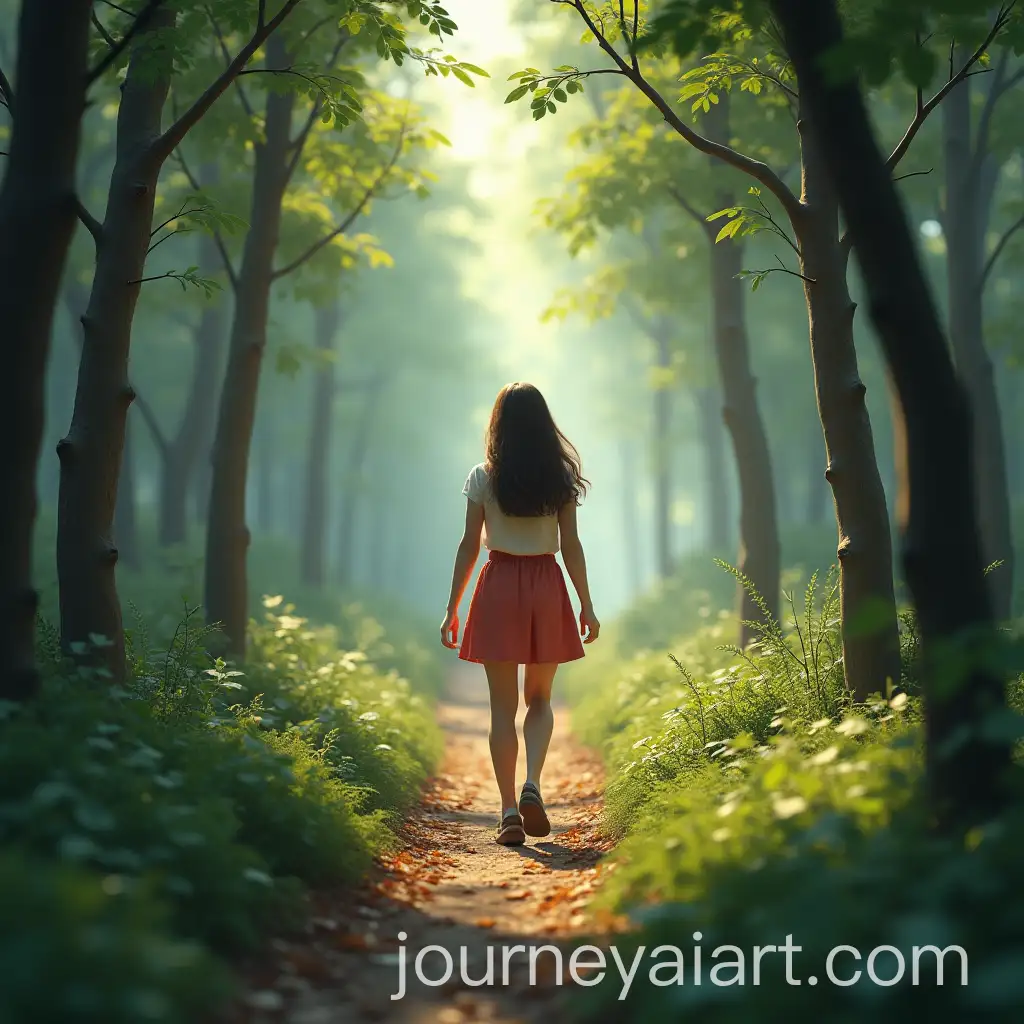 Woman-Walking-Through-a-SerAI-Image-Prompt-Expansionene-Forest-in-3D-Render