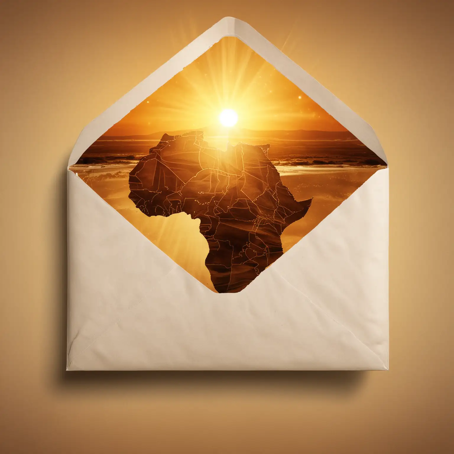 Envelope with Open Letter Emerging from Africa with Golden Light Effects