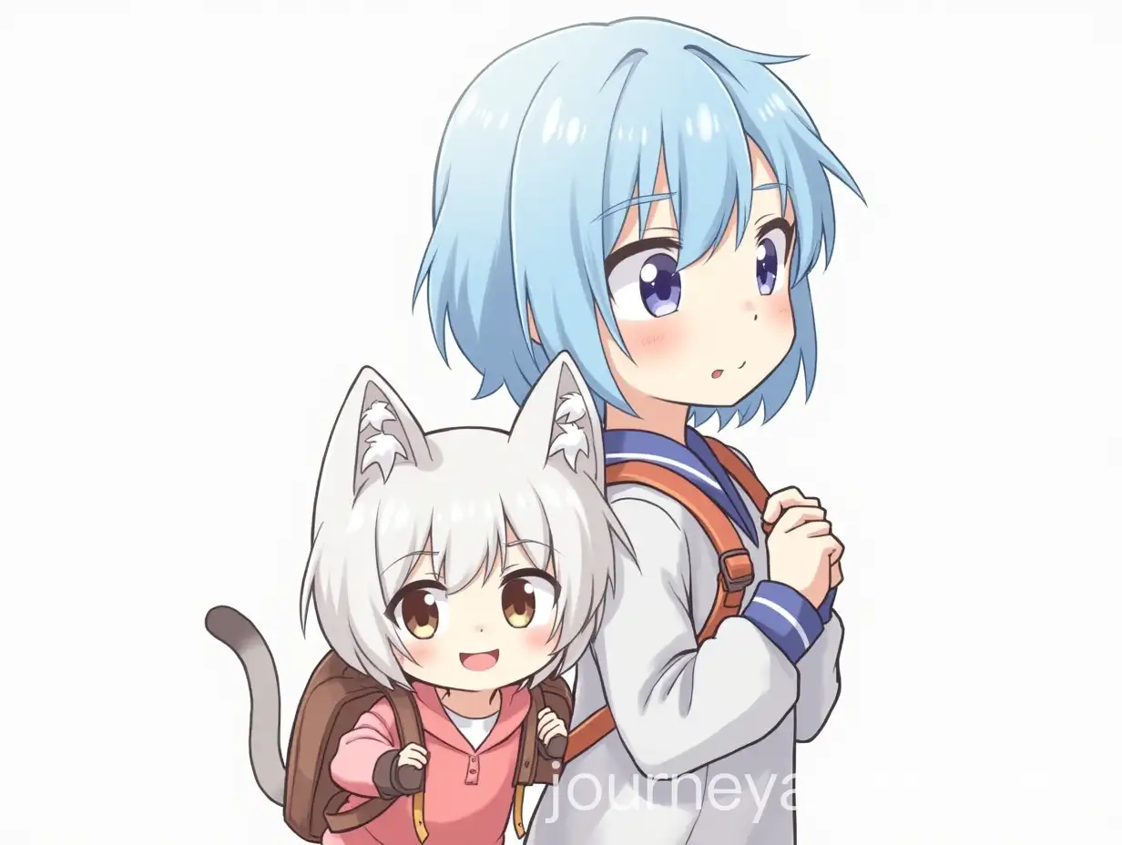 Anime-Catgirl-and-Boy-with-Cat-Ears-and-Blue-Hair-Cute-Characters-with-Backpacks