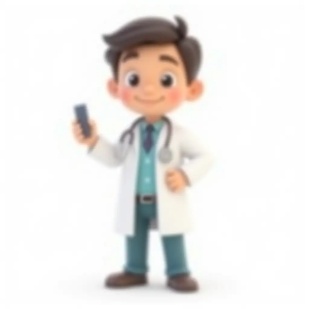 A 3d cartoon doctor, white background PNG as a flashcard