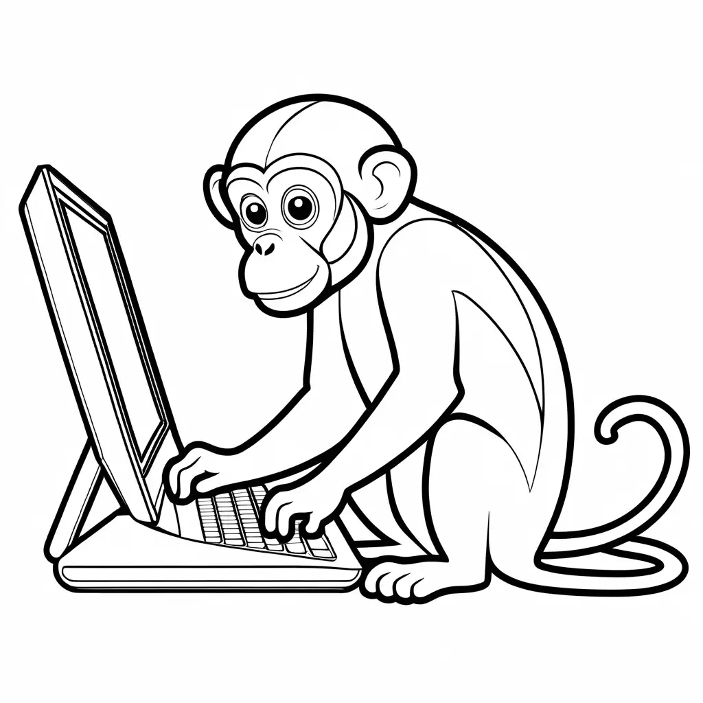 Monkey-Using-Computer-Coloring-Page-in-Black-and-White