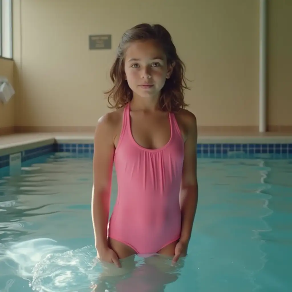 Sad-High-School-Girl-in-Pink-Swimsuit-at-the-Edge-of-a-Tub