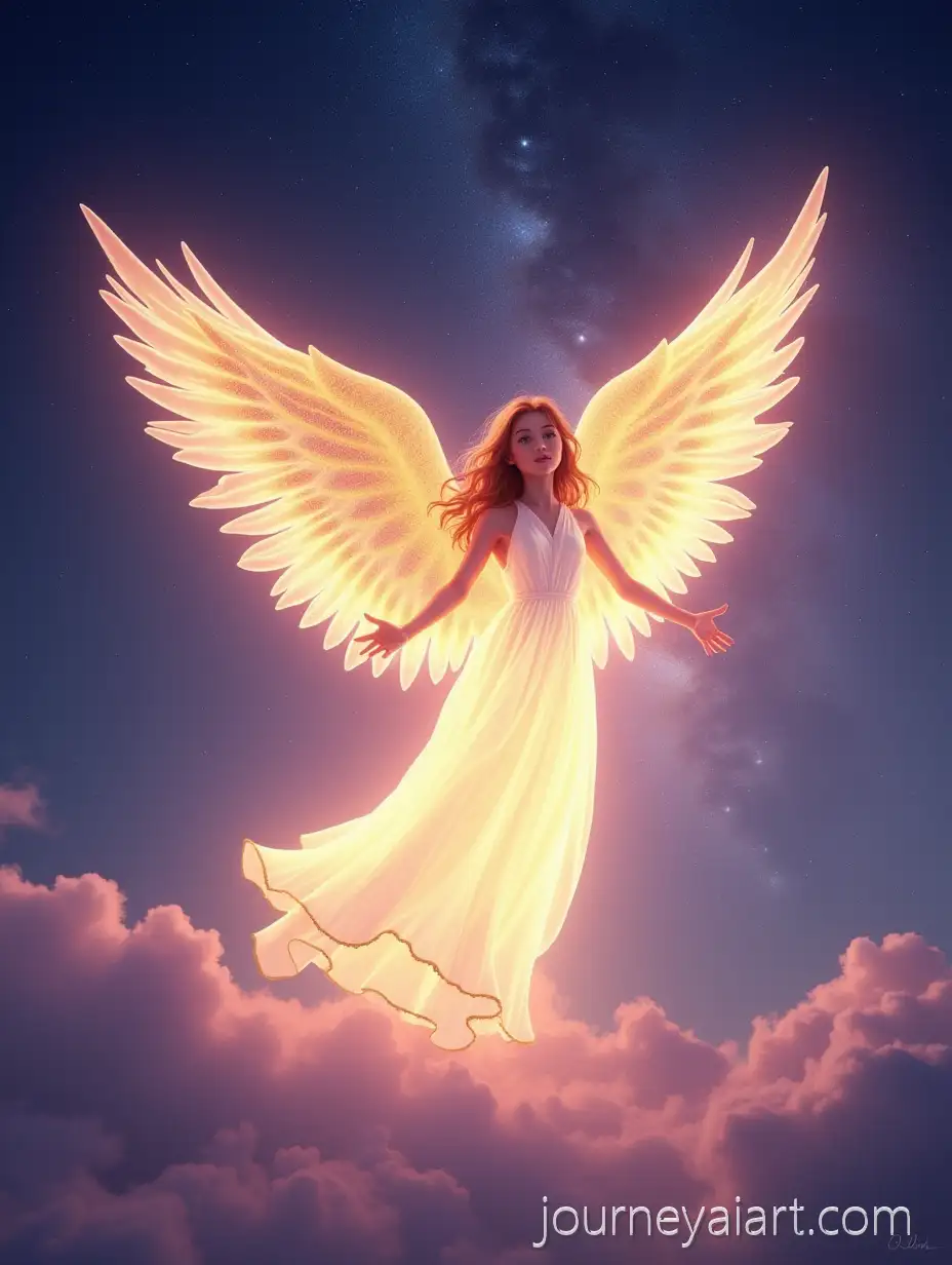 Luminous-Angel-in-a-Starry-Sky-with-GoldLuminous-angel-in-sky-White-Pink-and-Violet-Colors