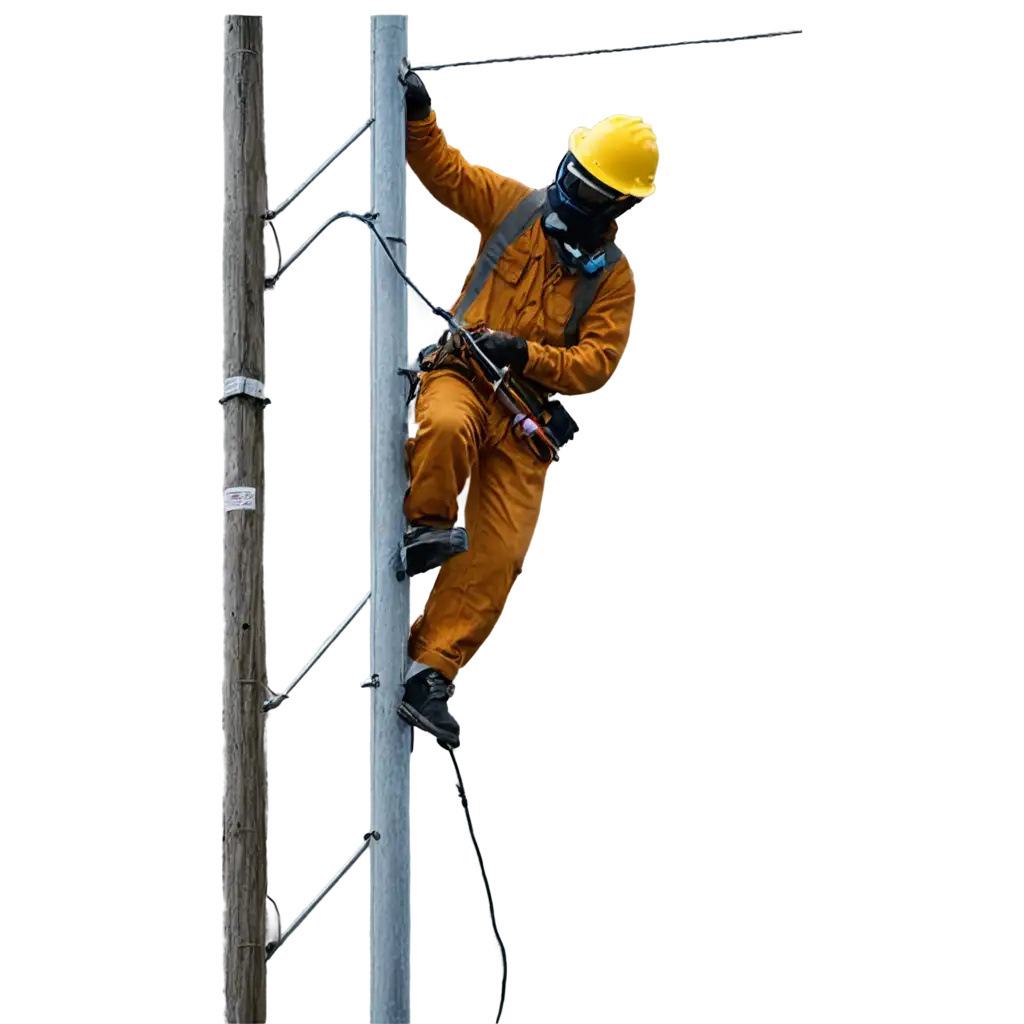 Electric-Worker-Climbing-Electricity-Pole-in-Full-PPE-PNG-Image