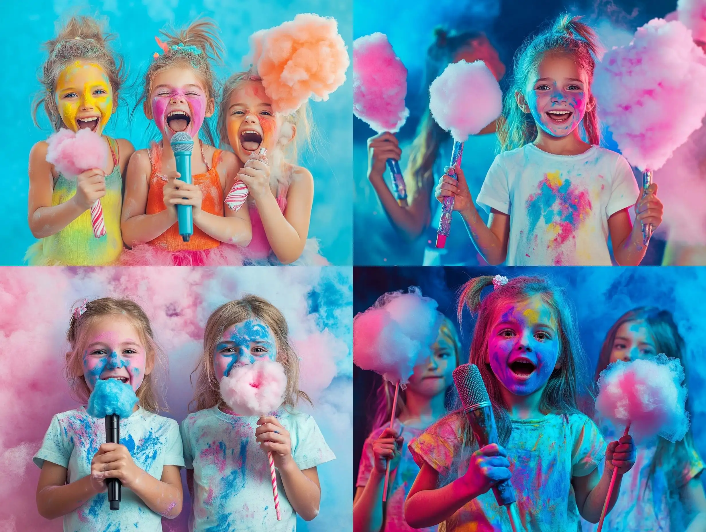 Children-with-Aquagrim-Painting-Faces-and-Holding-Cotton-Candy-at-Joyful-Holiday-Concert