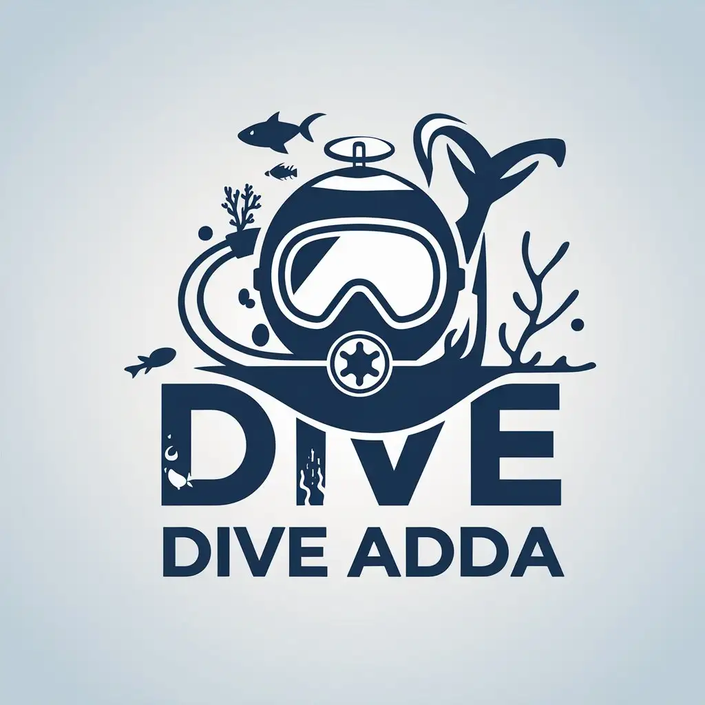 LOGO Design for Dive Adda Scuba Diver with Blue Background for Entertainment Industry