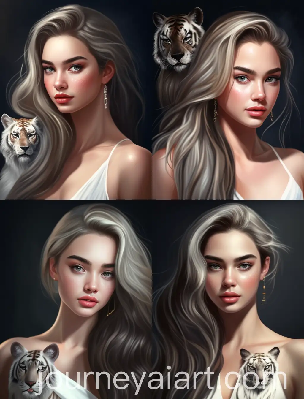 Beautiful-Lady-with-Giant-Muscular-White-Tiger