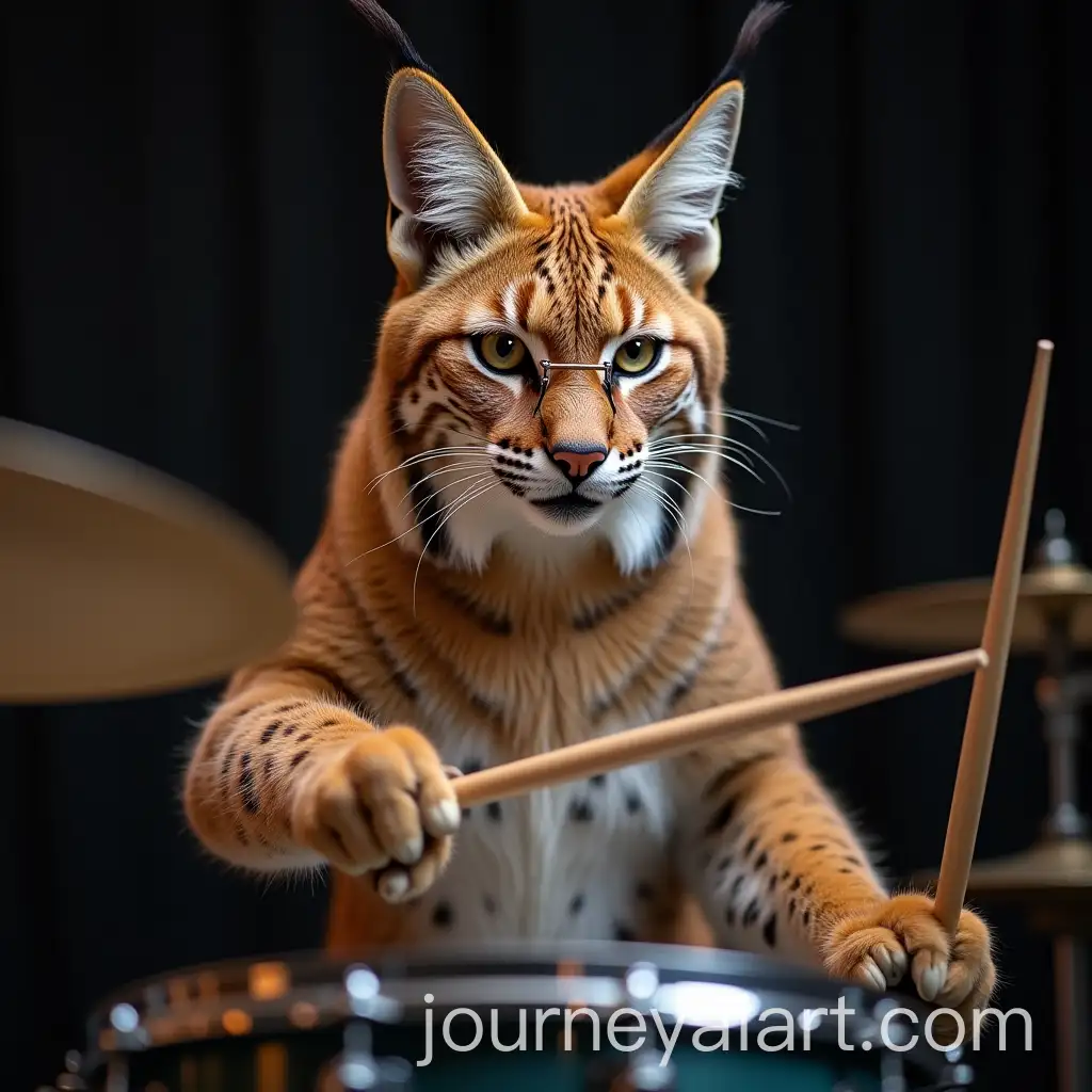 Iberian-Lynx-Drum-SetIberian-Lynx-Playing-Drums-with-Glasses-and-Drumsticks