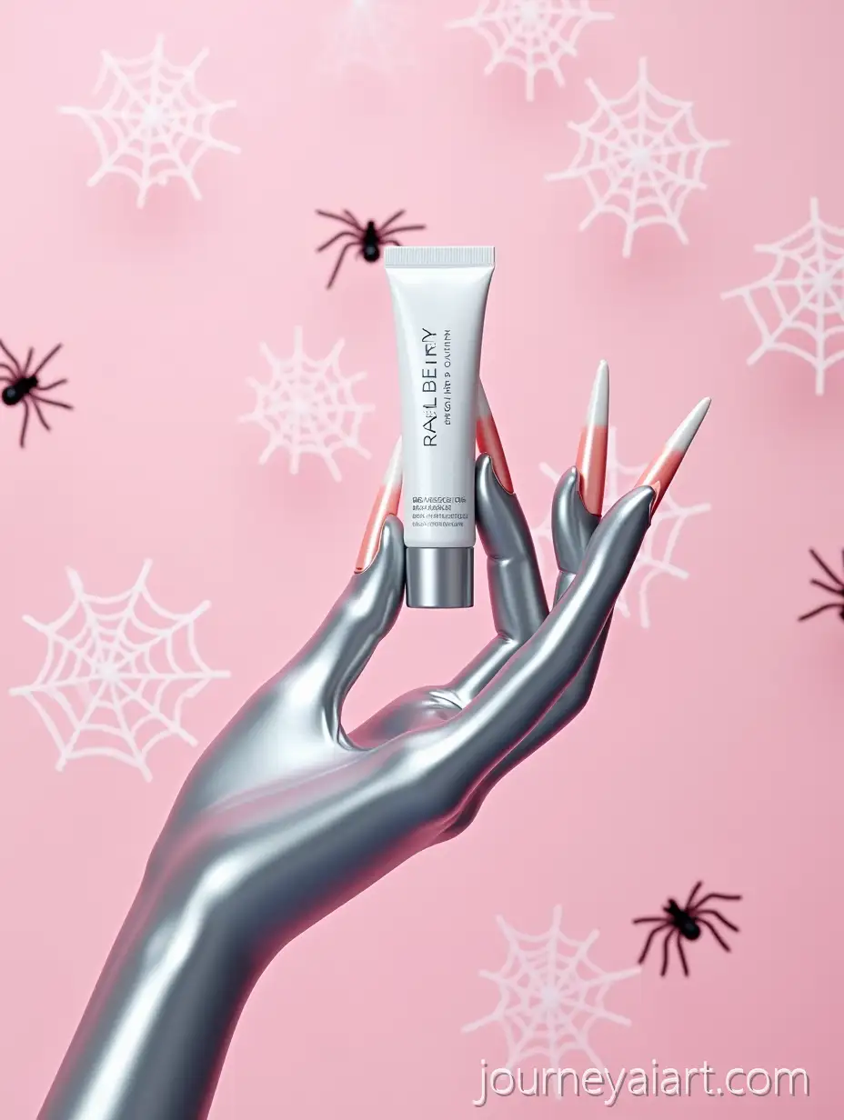 HyperRealistic-Halloween-Cosmetic-Product-Photography-with-Metallic-Hand-and-Pastel-Nails