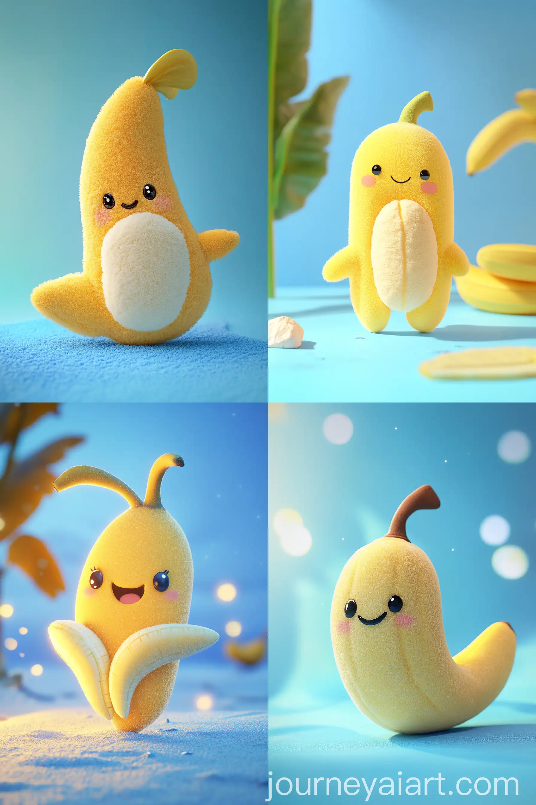 Cute-Plush-Banana-Toy-on-Pure-Sky-Blue-Background
