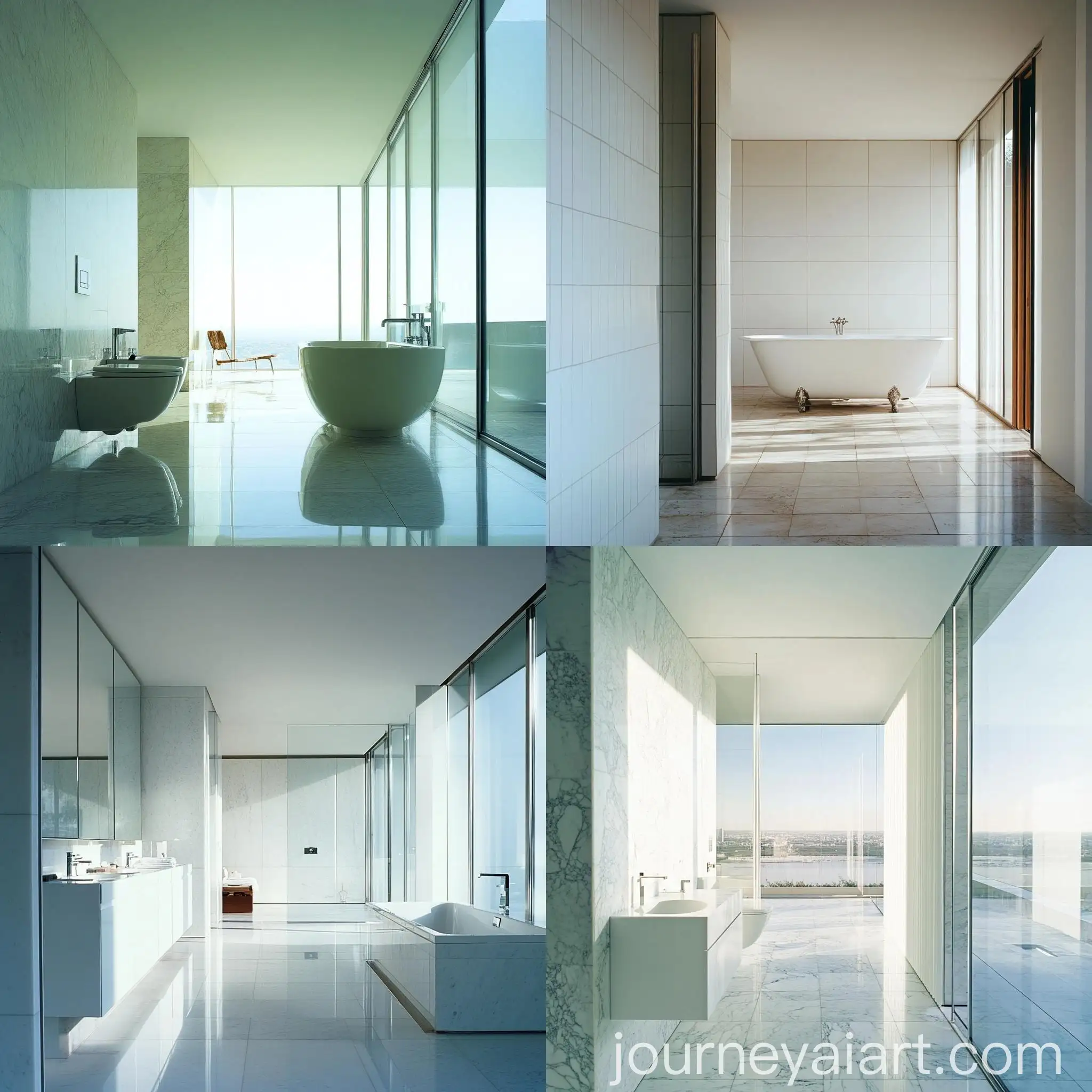 Modern-Bathroom-Design-by-Mies-van-der-Rohe-White-Walls-Front-View