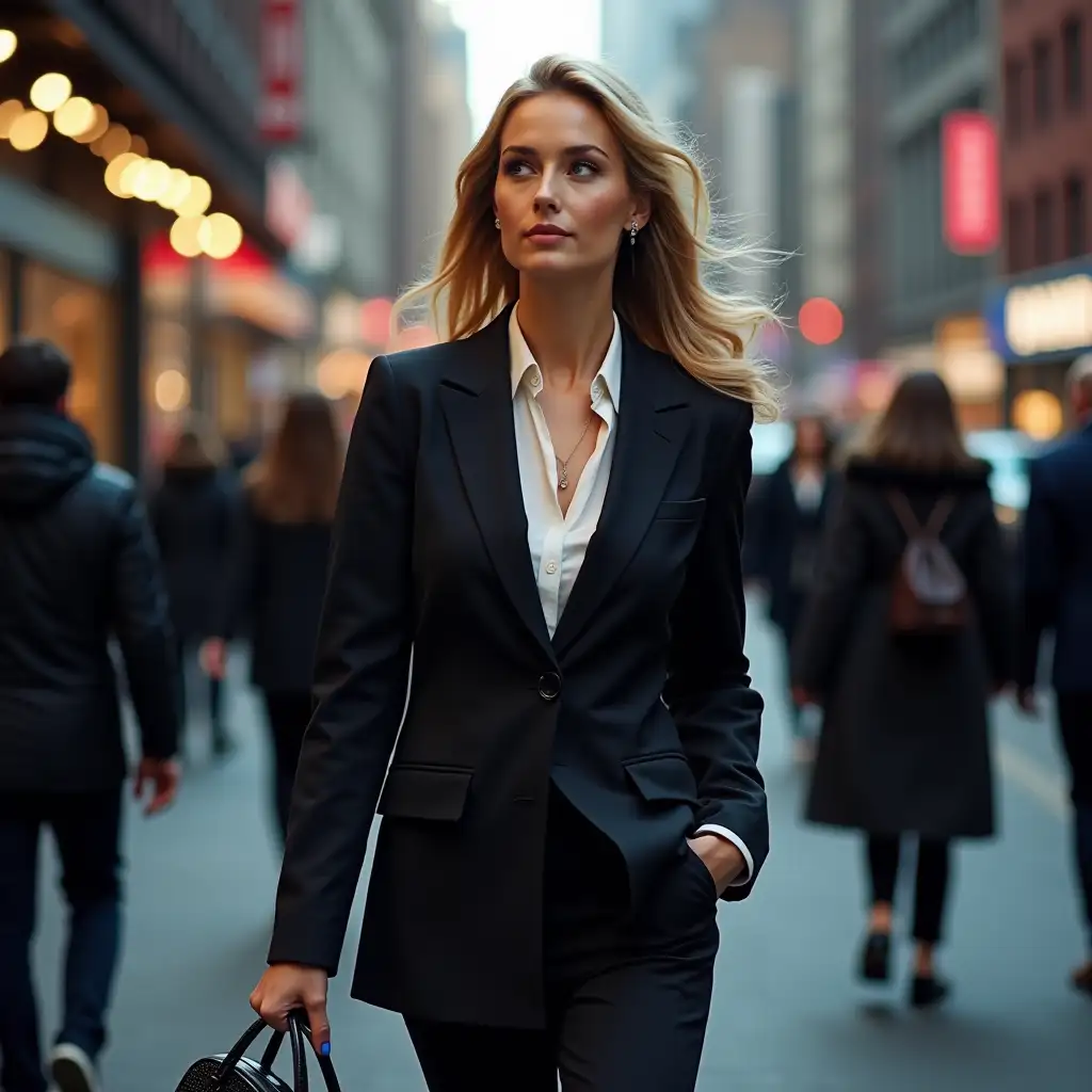 Confident-Caucasian-Woman-in-Chic-Suit-Walking-Through-Busy-New-York-City-Street