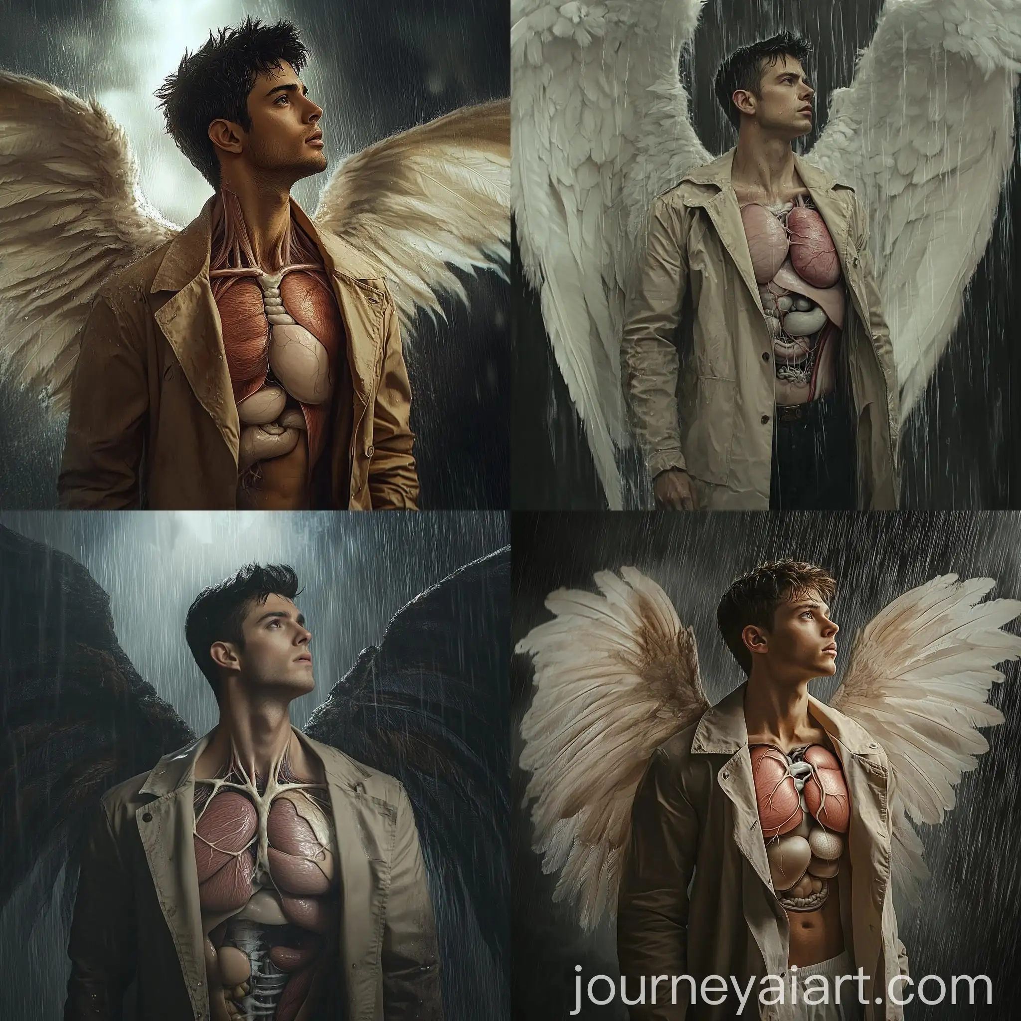 Dramatic-Angelic-Man-with-Anatomical-Wings-in-Rainy-Environment
