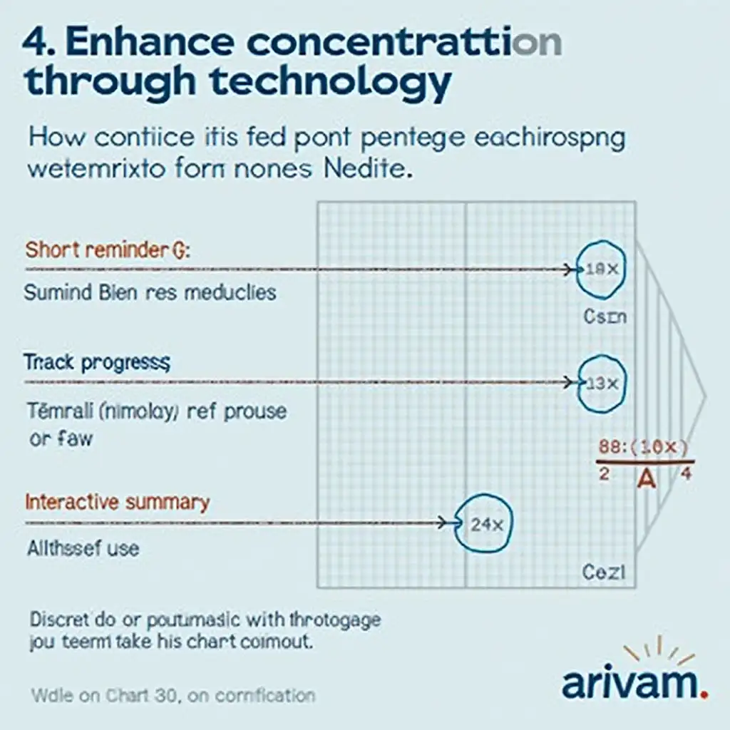 4. Enhance concentration through technology: Short reminders: Remind users to continue learning. Track progress: Display achievement rate to motivate user. Interactive summary: Provide a lesson summary in the form of a video or chart.