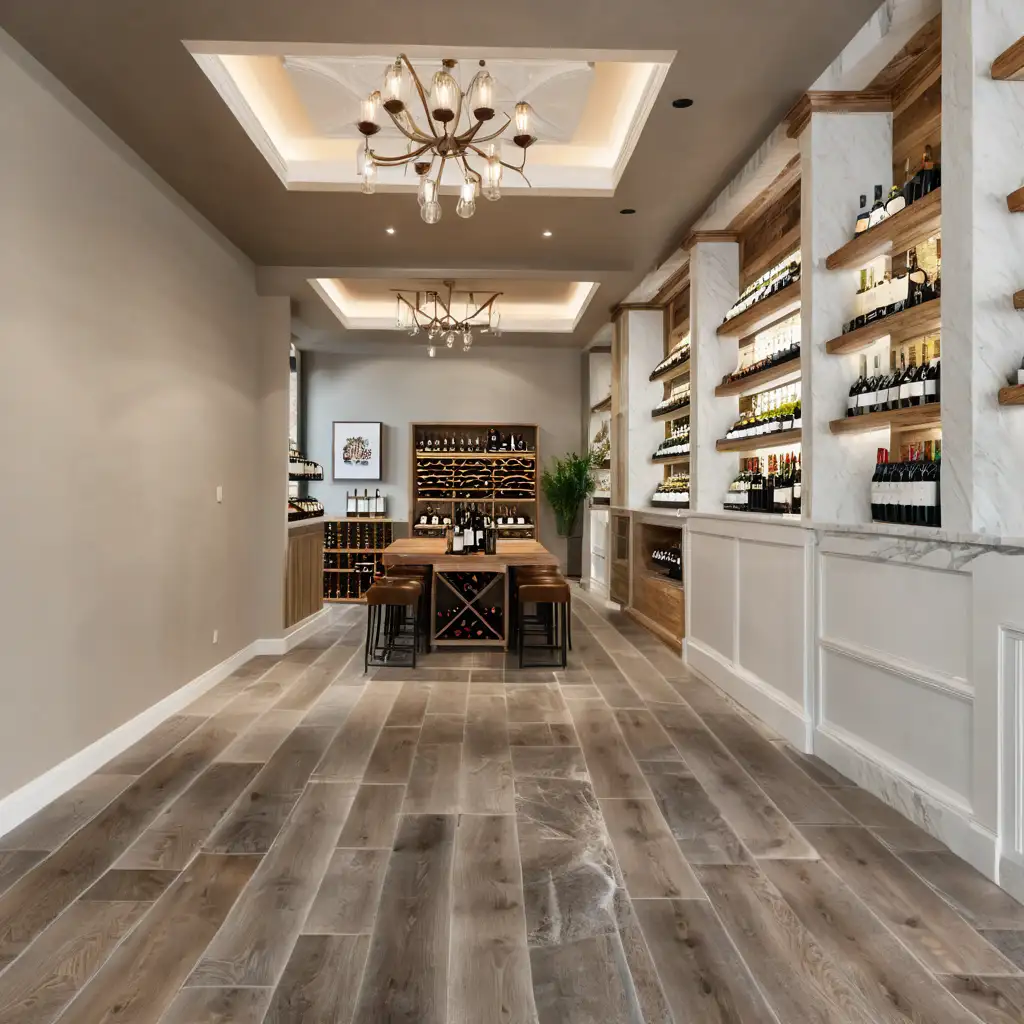 Sophisticated Wine Store with Rustic Charm and Elegant Decor