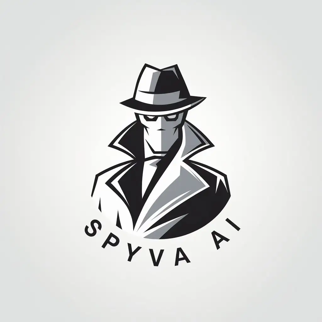 LOGO Design for Spyva Monochrome Circular Spy Theme with Trench Coat and Fedora for AI Crypto Project