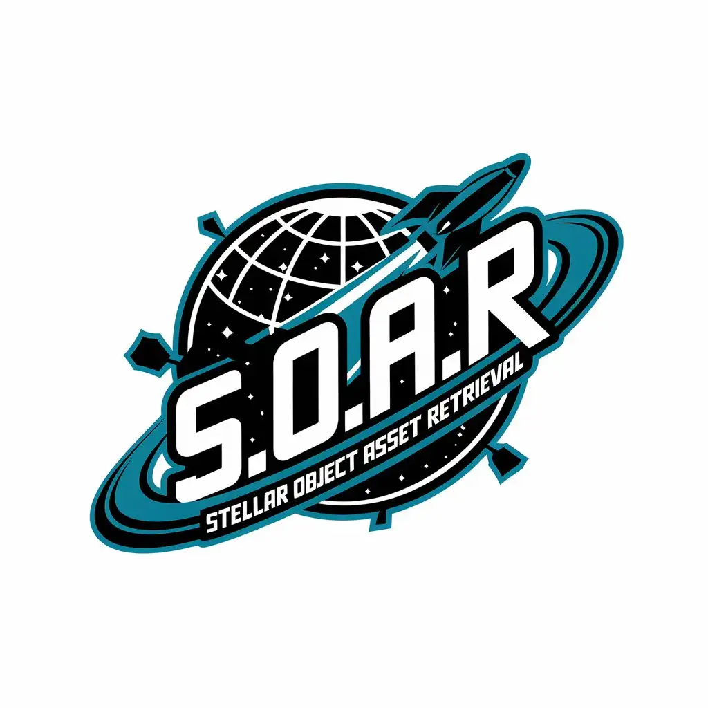 LOGO Design for SOAR Futuristic Stellar Object Asset Retrieval with Rocket and Starry Globe Theme