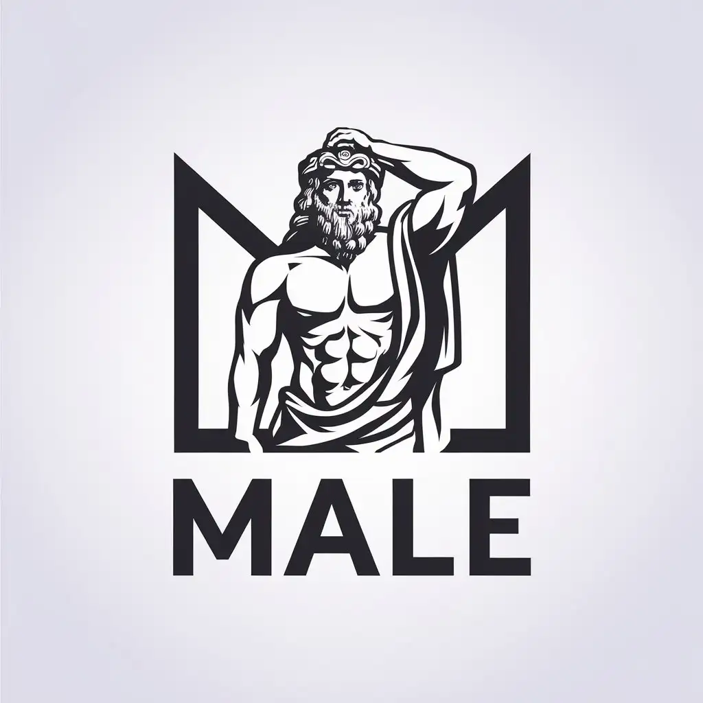 a vector logo design,with the text "Male", main symbol:A greek god posing ,Minimalistic,be used in Sports Fitness industry,clear background