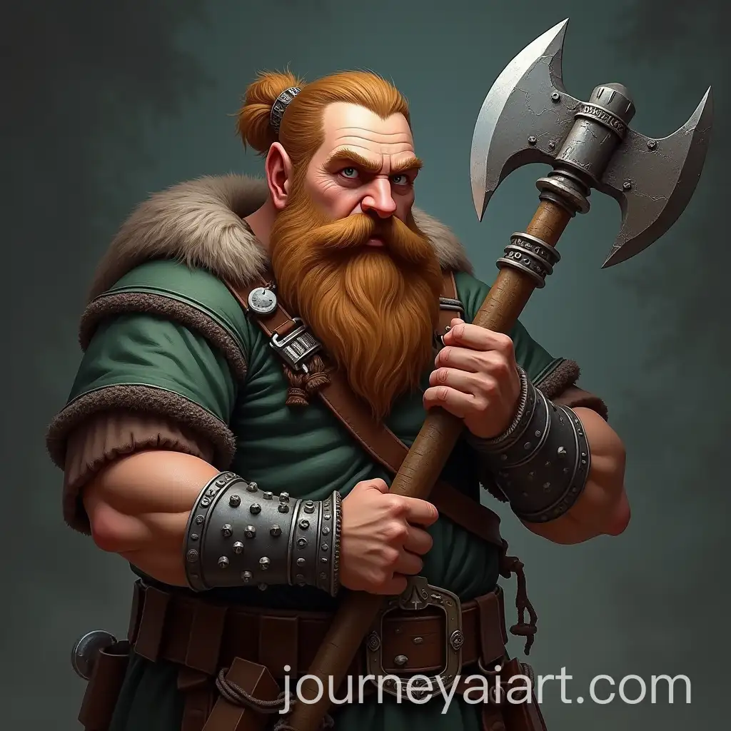 Dwarf-Warrior-with-Axe-and-Spiked-Bracelet-in-Medieval-Worker-Attire