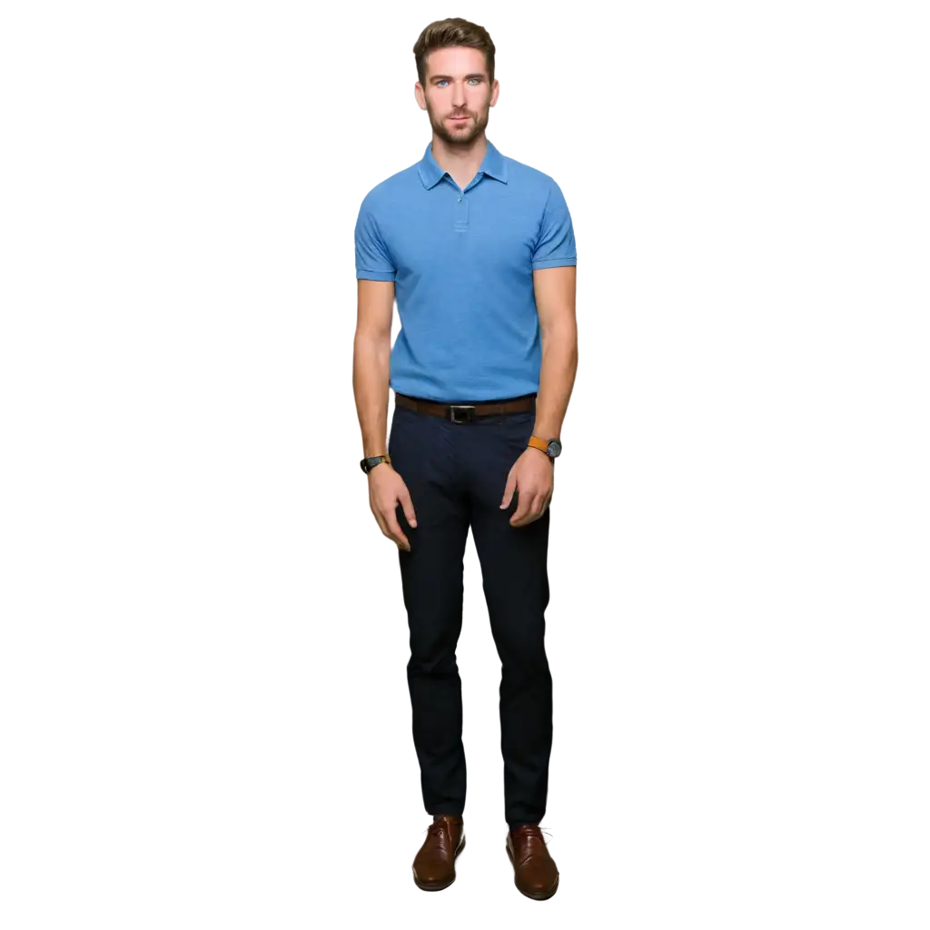 Stylish-Man-in-Blue-Shirt-and-Black-Pants-PNG-for-Versatile-Use