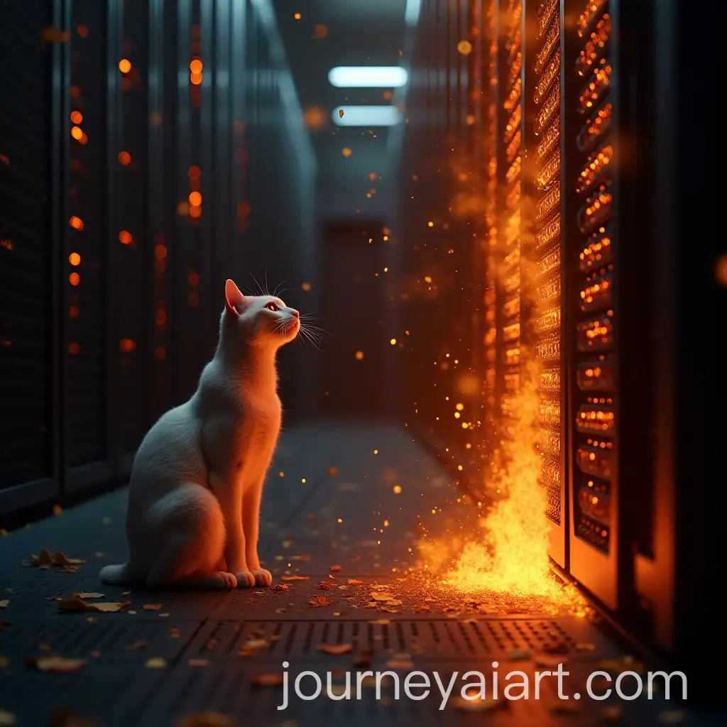Cat-Shocked-by-Burning-Office-Data-Center-Servers