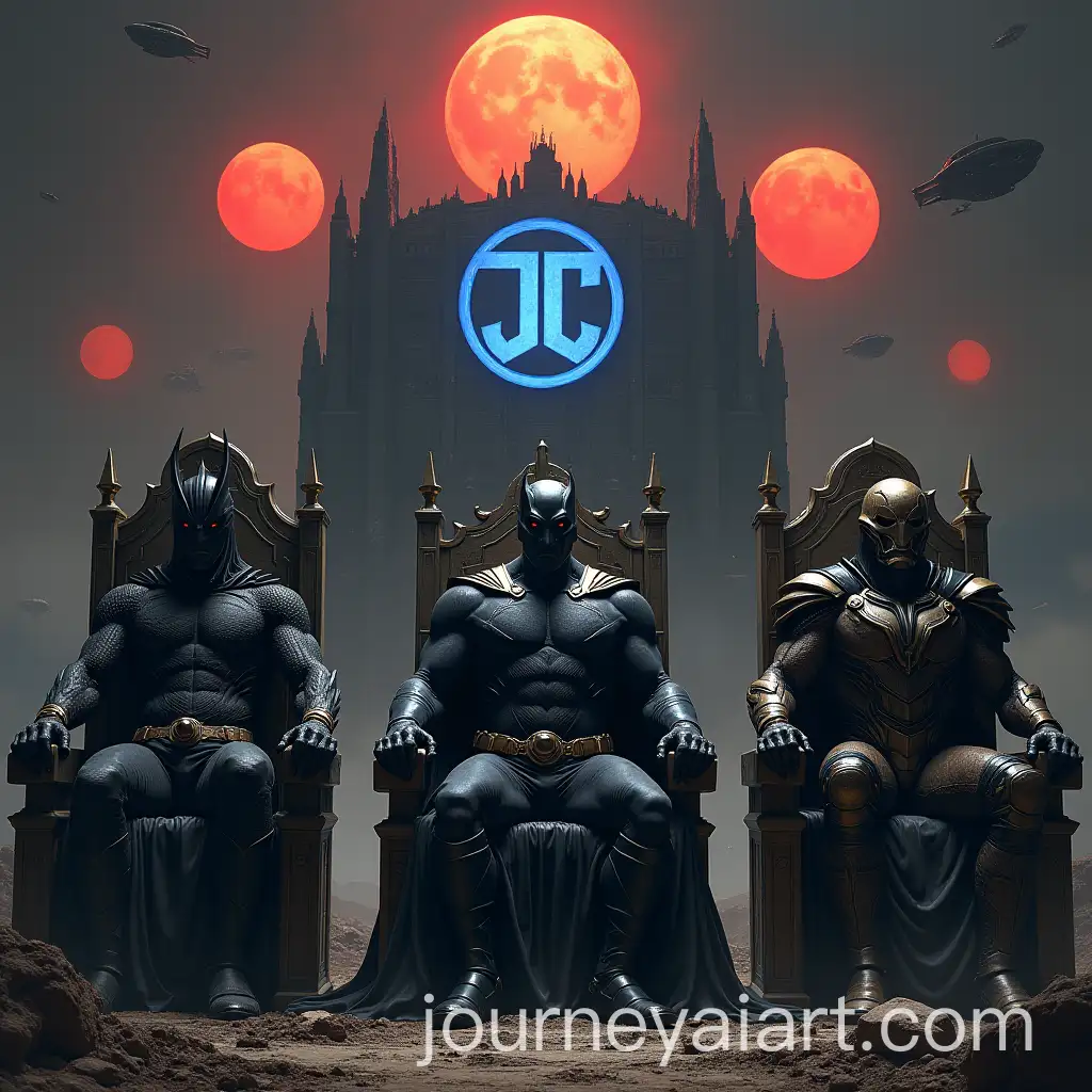 Three-DC-Villains-on-Imperial-Thrones-with-Justice-League-Headquarters-in-Ruins