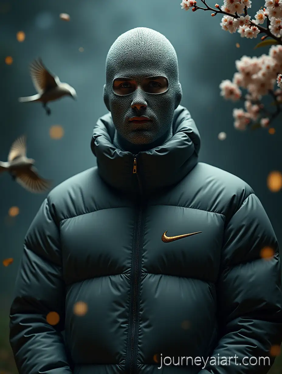 Hyperrealistic-Cinematic-Portrait-of-a-Mysterious-Figure-in-Crystal-Balaclava-and-Nike-Puffer-Jacket-with-Surreal-Baroque-Background