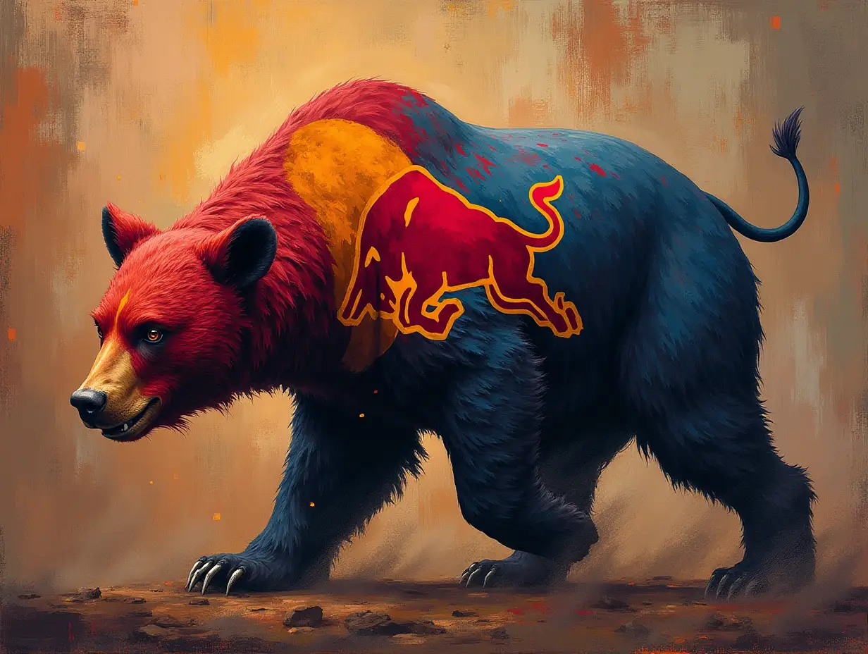 redbull bear figting stock market painting theme