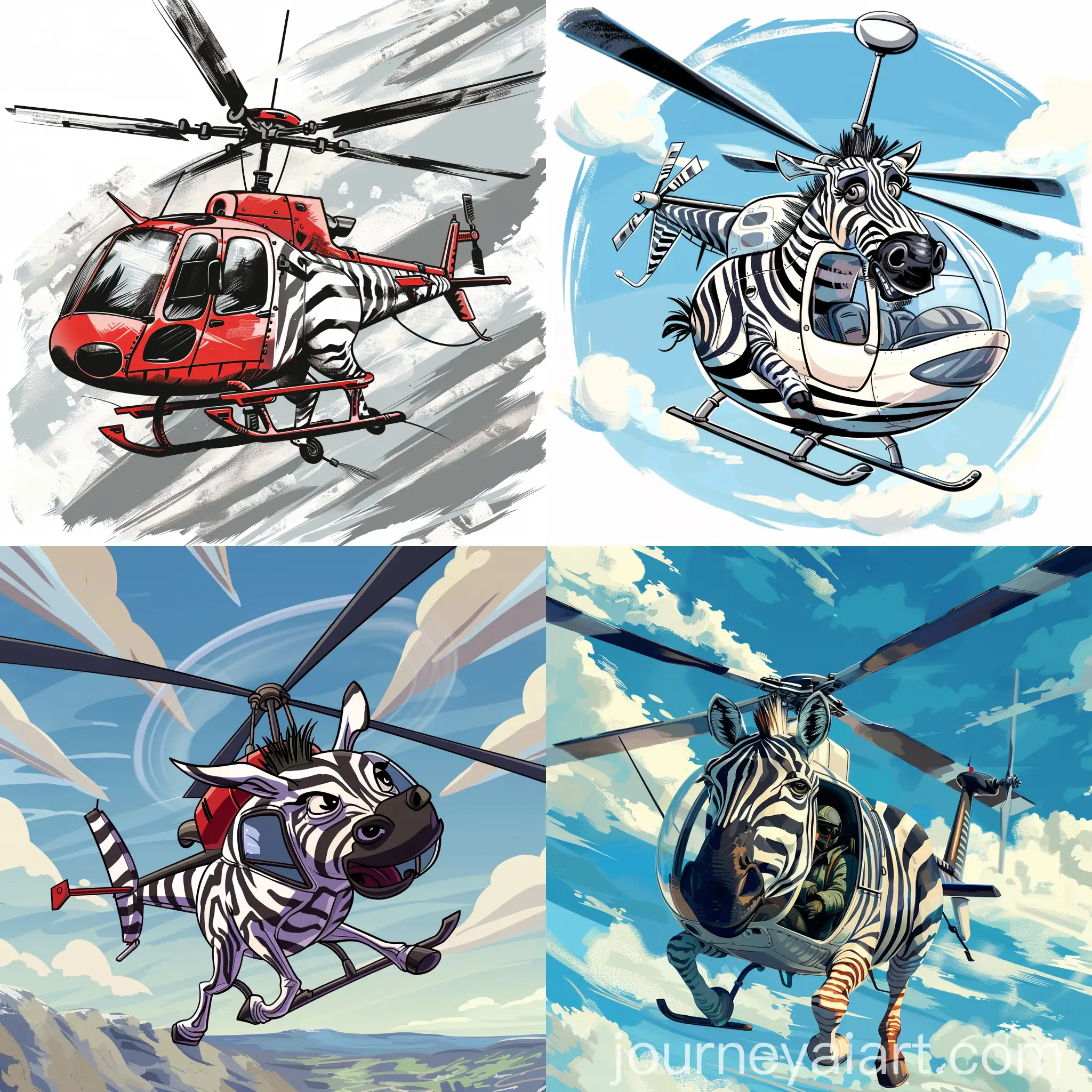 Zebra-Flies-on-Helicopter-Cartoon-Comic-Art