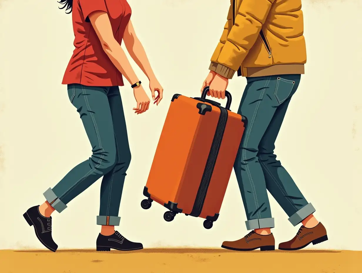 Couple-Struggling-to-Carry-Large-Suitcase-in-Seventies-Style-Illustration