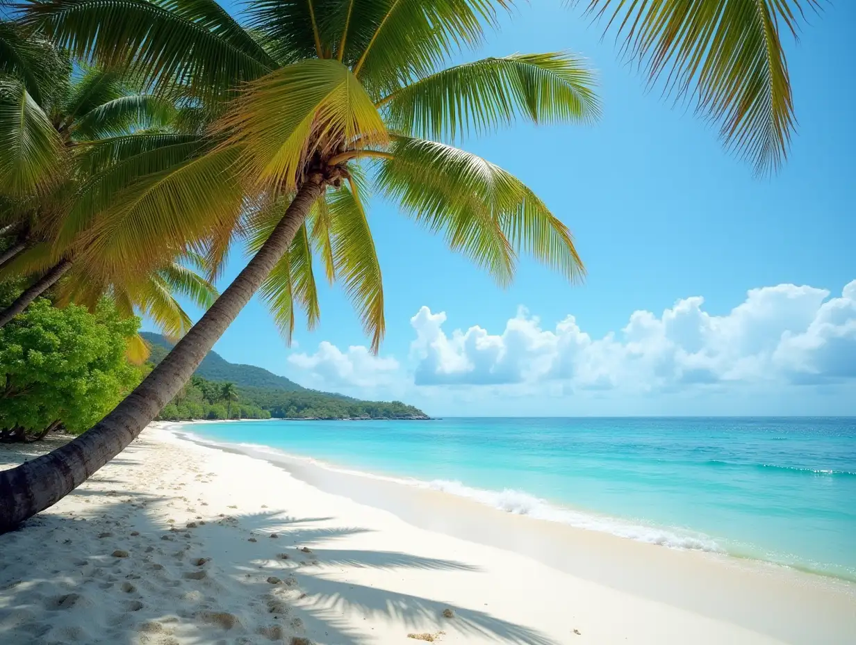 beach with coconut trees and sea